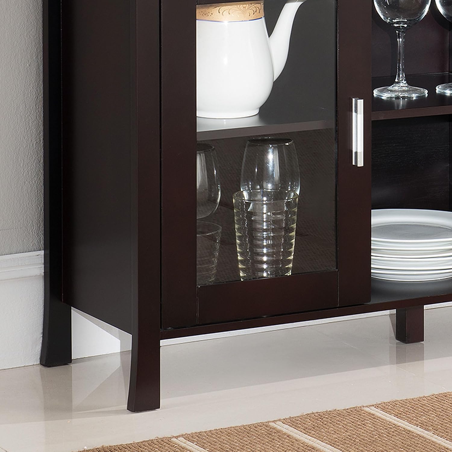 Kings Brand Furniture Wine Rack Buffet Server Console Table with Glass Doors, Espresso