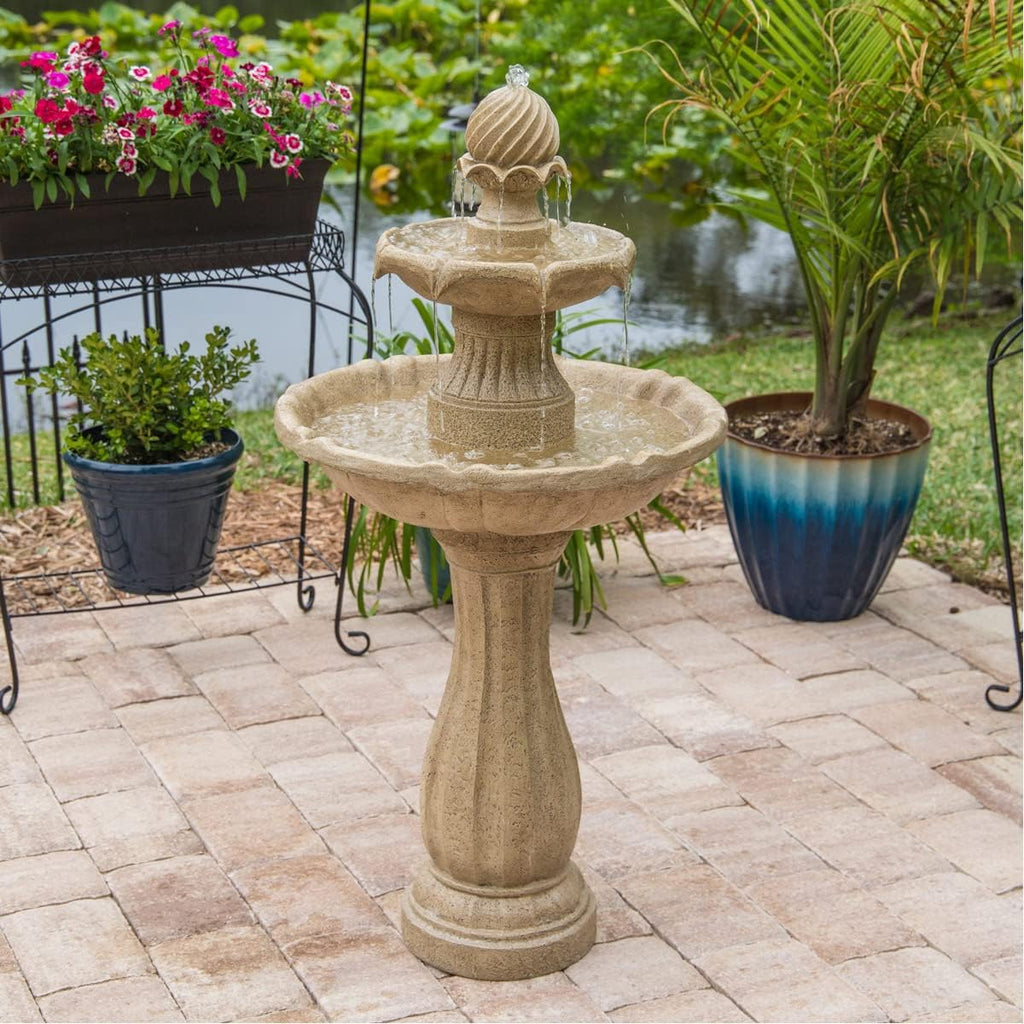 Kenroy Home 51009SNDST Frost Outdoor Solar Floor Fountain with Tan Finish, Traditional Style, 44' Height, 22' Width, 22' Depth