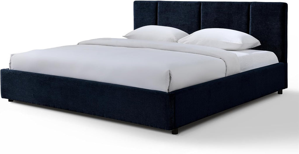 Venice Upholstered Platform Bed | Box Spring Not Required | Blue Fabric, King Size