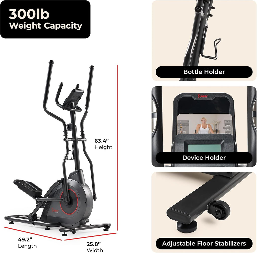 Sunny Health & Fitness Smart Upright Elliptical w/Pulse Sensor Built-in, Indoor Full-Body Cross-Training & Cardio Exercise Machine for Home, Free SunnyFit App Connection