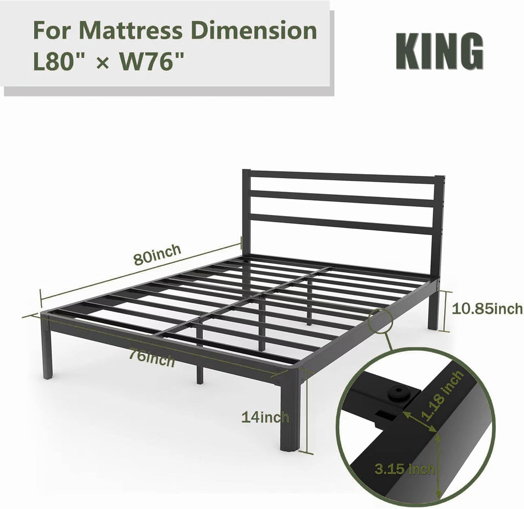 ZIYOO 18 Inch King Size Metal Platform Bed Frame with Modern Iron-Art Headboard Modern Iron Platform Bed Frame Support Up to 1500 LB No Box Spring Needed Noise-Free, Easy Assembly Black