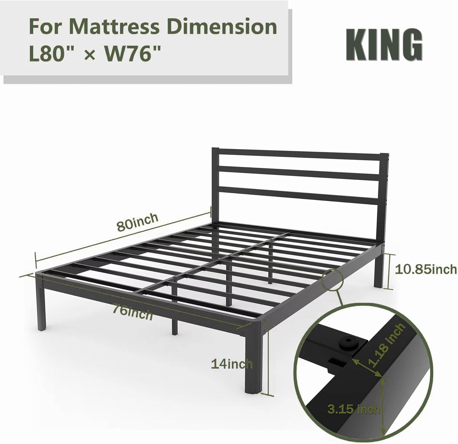ZIYOO 18 Inch King Size Metal Platform Bed Frame with Modern Iron-Art Headboard Modern Iron Platform Bed Frame Support Up to 1500 LB No Box Spring Needed Noise-Free, Easy Assembly Black