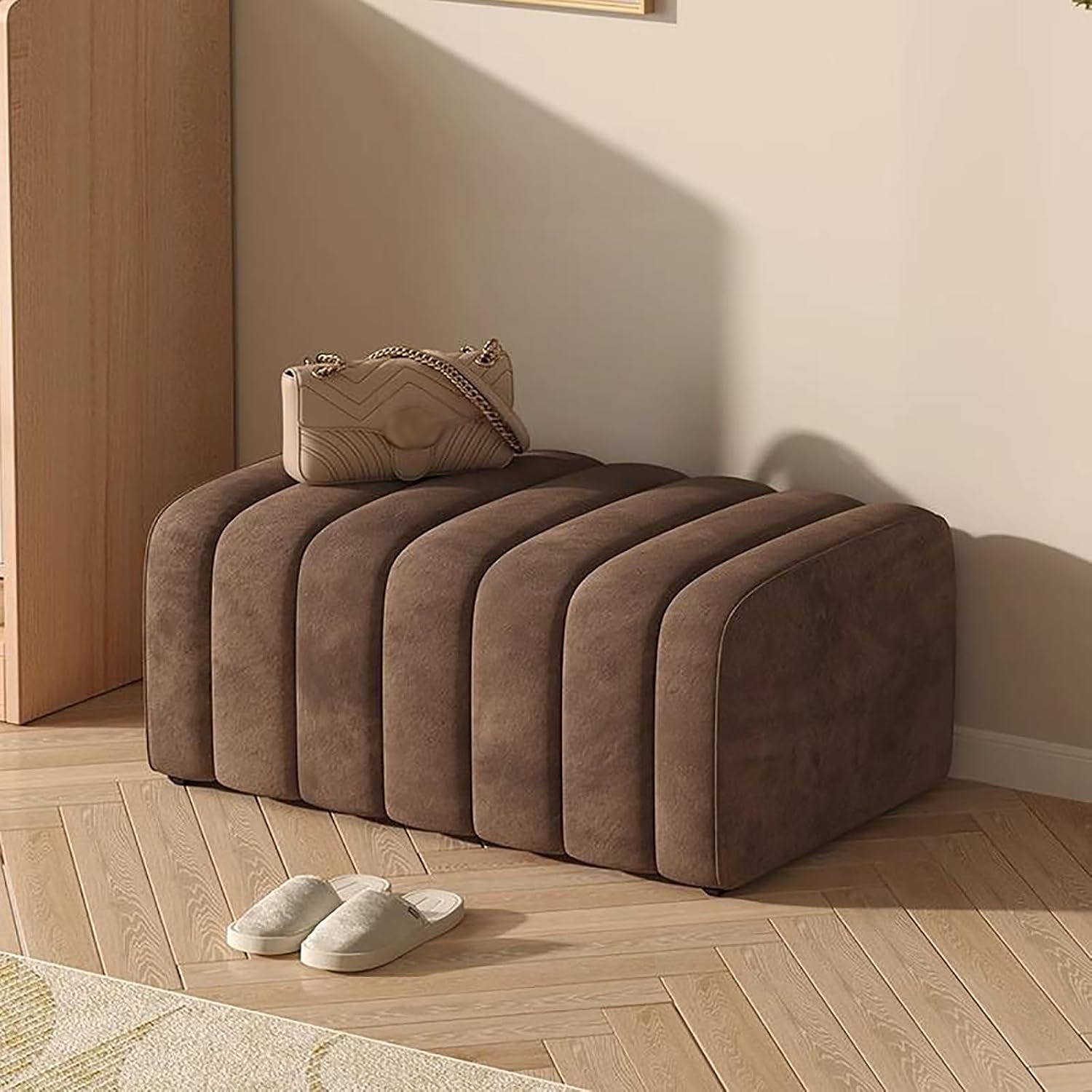 Velvet End of Bed Bench, Toast Entrance Shoe Bench, Solid Wood Vanity Stool Soft Foot Rest for Bedroom Living Room Corridor Entrance Dressing Room Store(80x40x40cm, Brown)