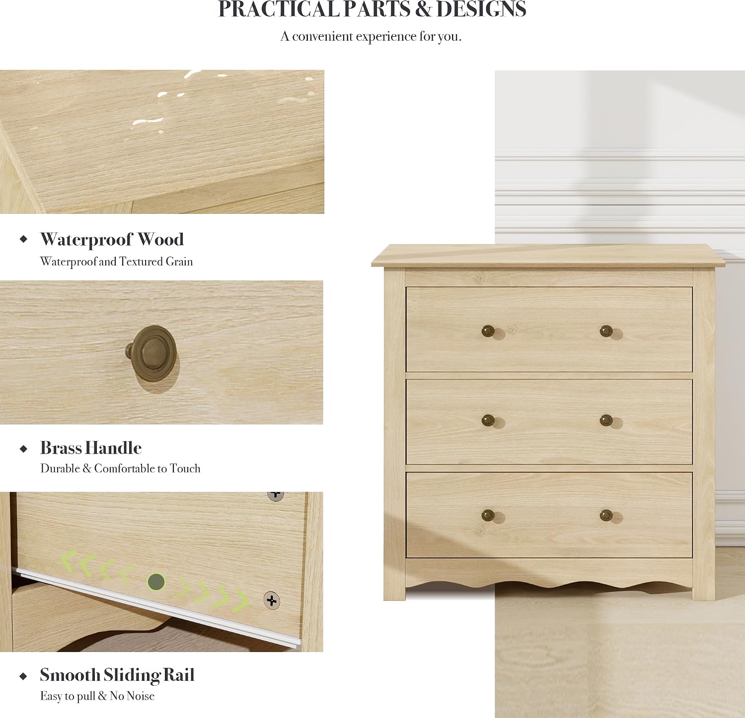Oversized Dresser for Bedroom with 6 Drawers, Mid Century Modern Wooden Dresser Chest of Drawers with Handles, 3 Drawer Nightstand Set of 2, Storage Organizer for Bedroom, Living Room, Wood