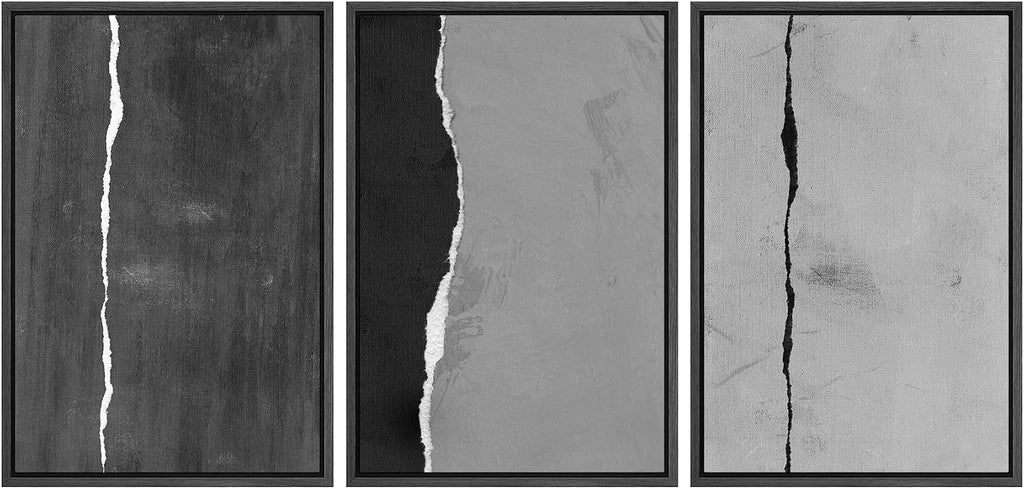 SIGNLEADER Framed Canvas Print Wall Art Set Black and White Torn Minimalist Grunge Illustrations Minimal Decorative Bohemian Nordic for Living Room, Bedroom, Office - 16'x24'x3 BLACK