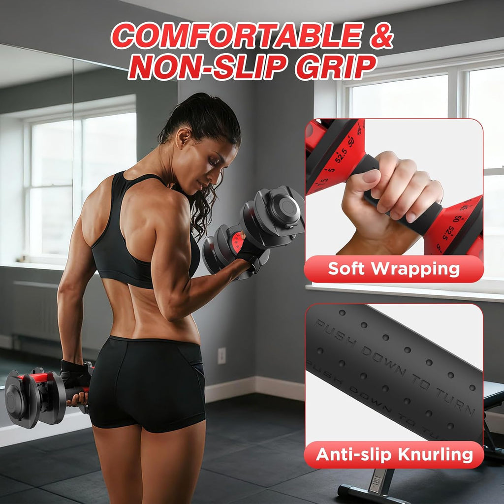 Adjustable Dumbbells Set, 10 in 1/15 in 1 Free Adjustable Weights Dumbbells Set, 25/55/52.5lbs Weights Set with Anti-Slip Handle, Fast Adjust Equipment Compact for Home Gym Strength Training