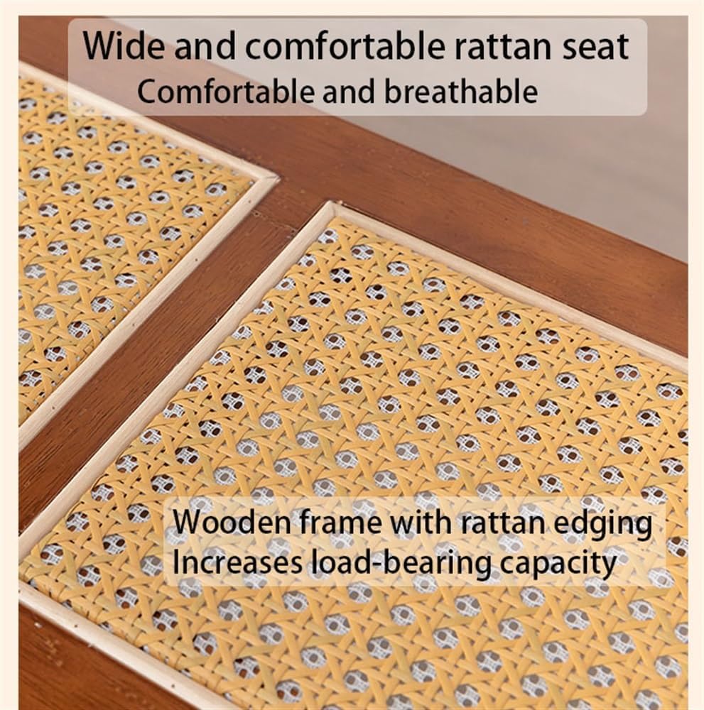 Stool, Rattan Bench Faux Rattan Weaving Design Dining Bench Simple Corner Bench with Rounded Corner Entrance Bench for Kitchen Entrance Corridor(Natural,31.5in)