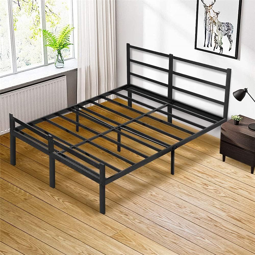 AKSG Queen Bed Frame with Headboard 14 Inch Platform Bed Frame No Box Spring Needed Metal Queen Size Bed Frame with Storage Heavy Duty Steel Slat Black
