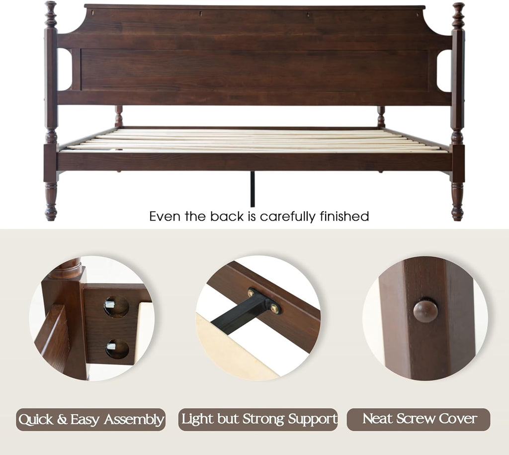 Solid Wood King Size Platform Bed Frame with Headboard & Footboard, 12 Strong Slats Base, Metal Legs, No Box Spring Needed, Easy Assembly, Anti-Noise & Slip-Free, Dark Roast Oak Finish, ROK-32