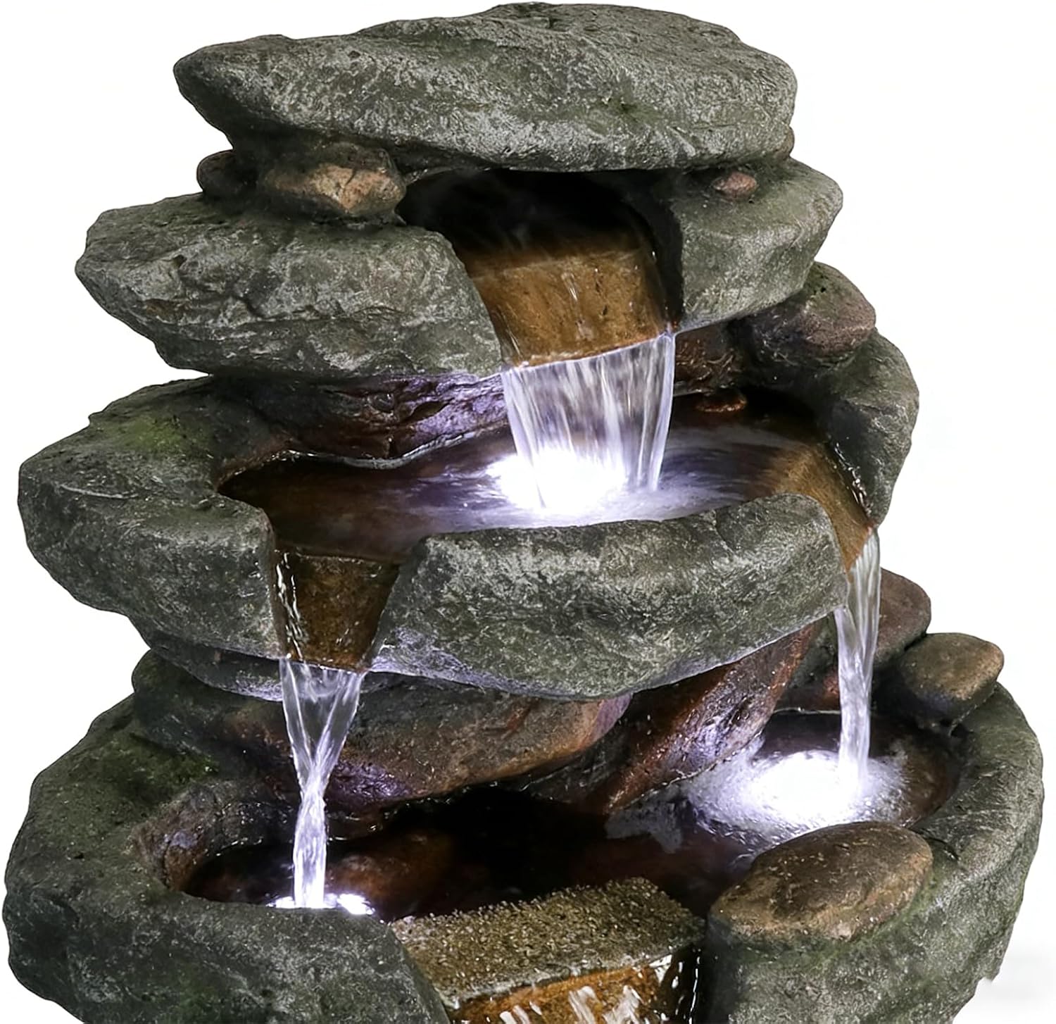 Naturefalls 40.55inches High Outdoor Rock Water Fountain with LED Lights - 6-Tiers Poly-Resin Cascading Waterfall Fountain for Garden, Patio, Yard, Home Decor