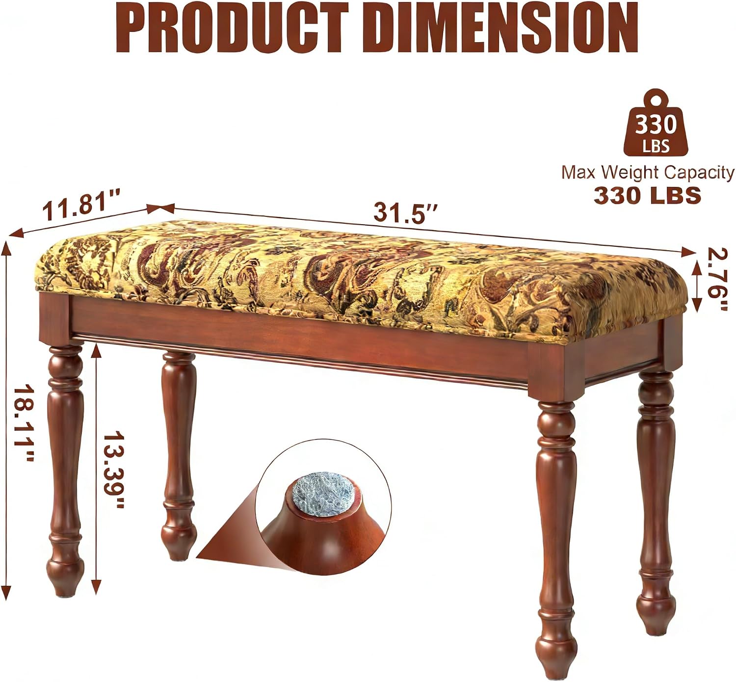 31.5' Linen Bedroom Bench - Upholstered Bench for Bedroom End of Bed, Entryway Bench with Solid Wood Legs, Makeup Vanity Stool,Cherry Red -11.8'D x 31.5'W x 18.1'H