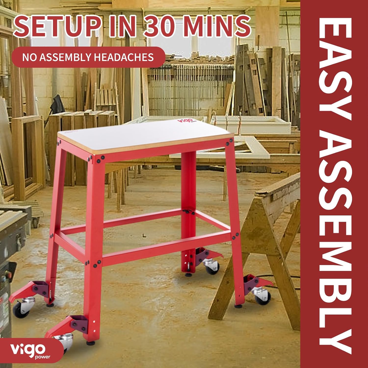 Universal Tool Stand with Wheels, Drill Press, Miter Saw, Band Saw, Scroll Saw, Planer, Sander & Bench Grinder Stand, 700 lbs Heavy Duty Mobile Base, 26'x14' MDF Top, Rubber Casters