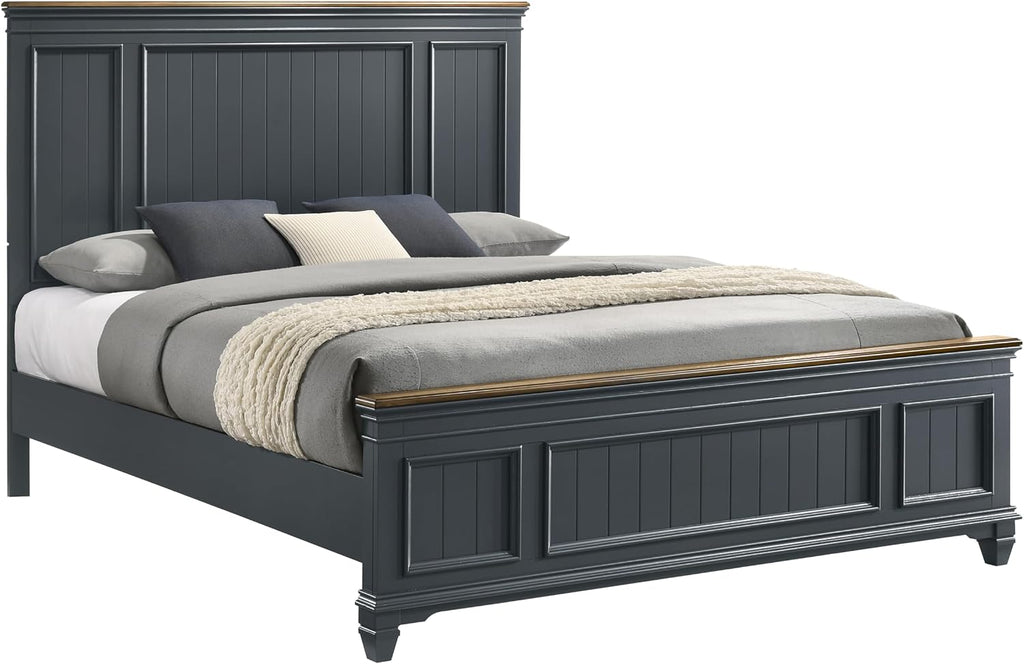 Roundhill Furniture Riverton Shiplap Wood Panel Bed, Slate Blue
