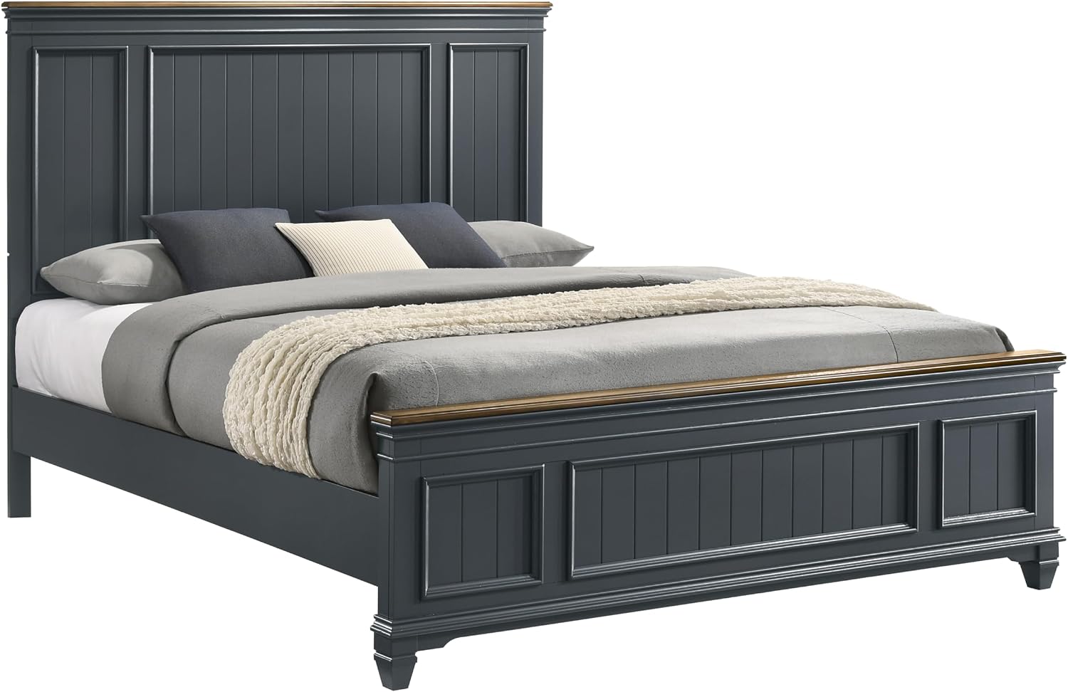 Roundhill Furniture Riverton Shiplap Wood Panel Bed, Slate Blue