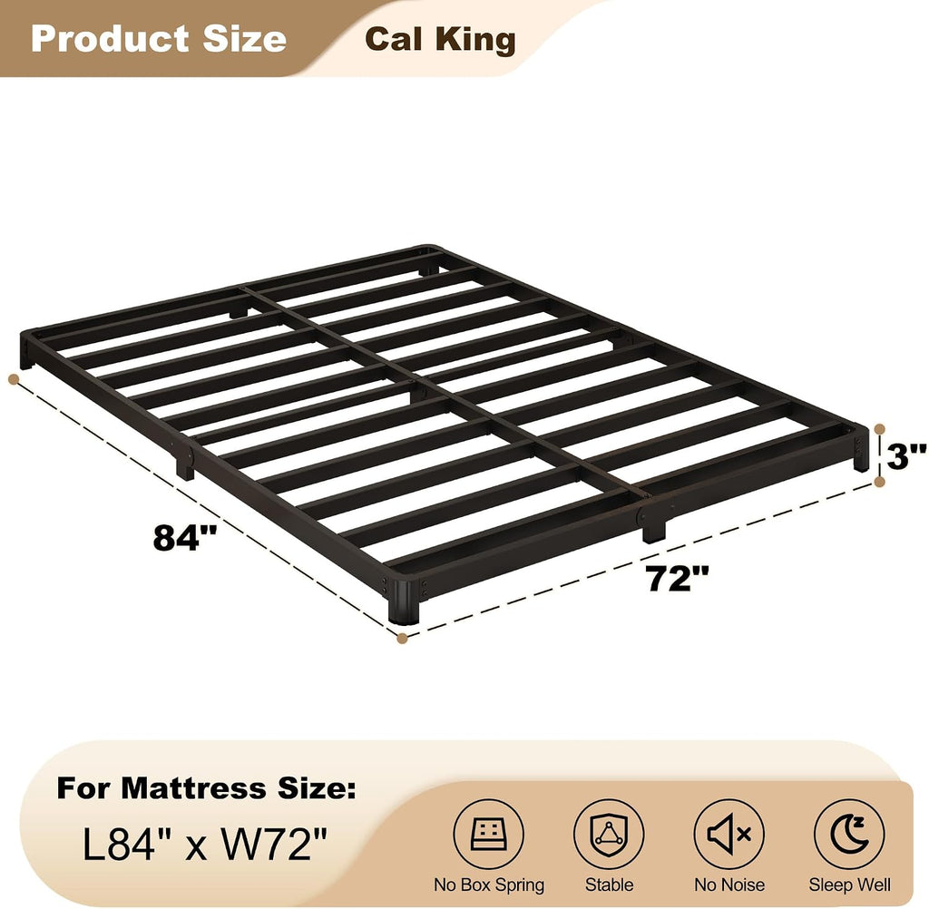 Likelalaso 3 inch Low California King Bed Frame with Rounded Corner, Heavy Duty Metal, Easy Assembly, Noise Free, Black