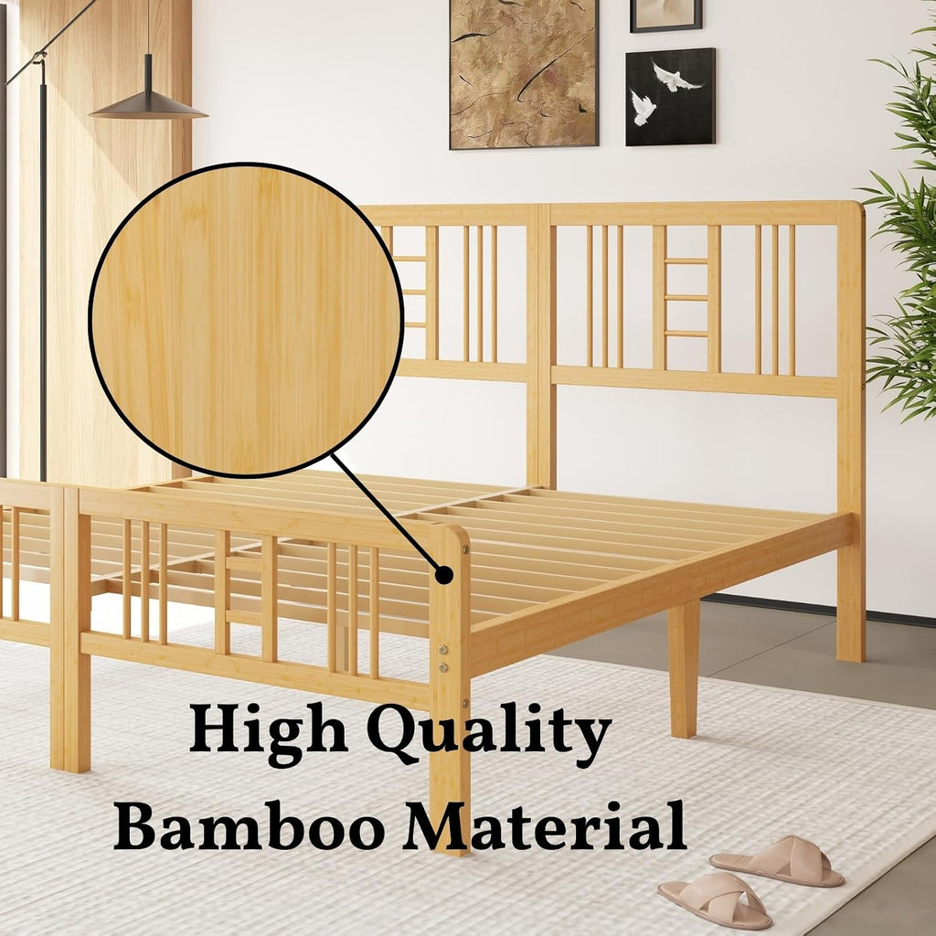 14 Inch Bamboo Wood King Size Platform Bed Frame with Headboard and Footboard, Metal Slat Support King Bed Frame No Box Spring Needed, Heavy Duty, Easy Assembly, Noise Free, Reinforced