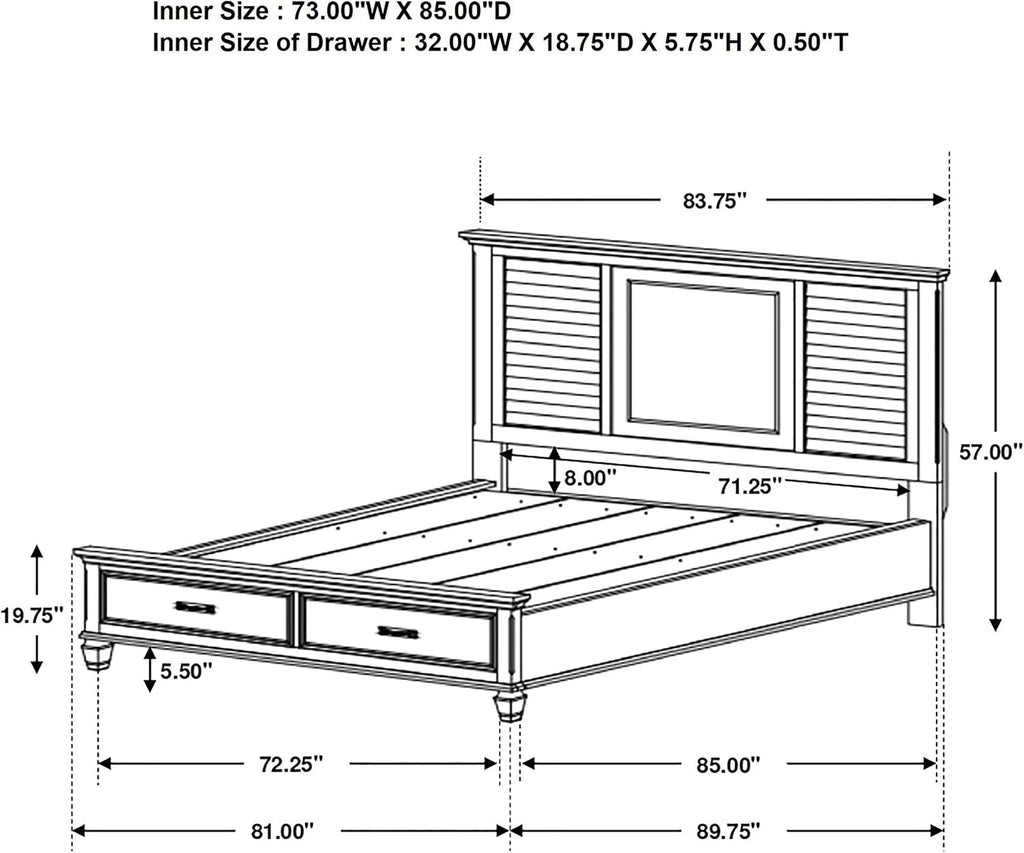 Coaster Franco California King Bed 4-Piece Set, Distressed White