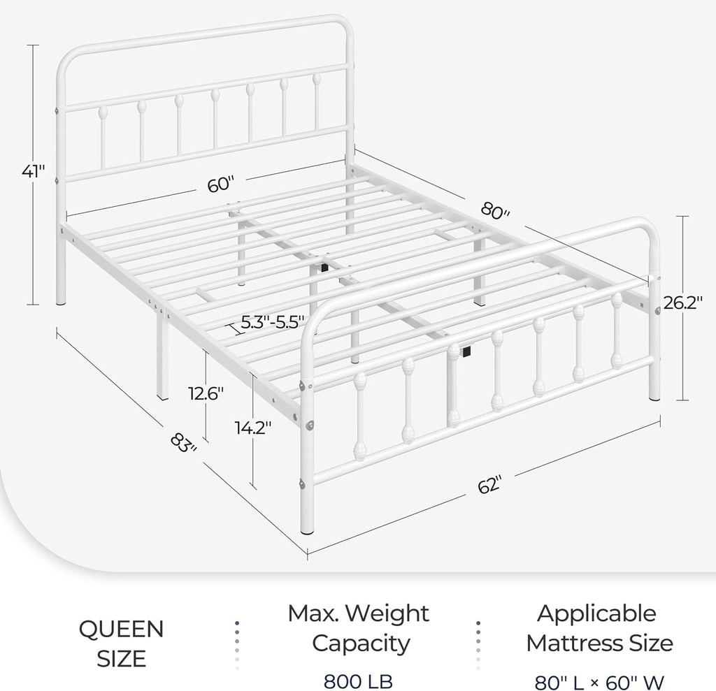 Yaheetech Classic Metal Platform Bed Frame Mattress Foundation with Victorian Style Iron-Art Headboard/Footboard/Under Bed Storage/No Box Spring Needed/Queen Size White