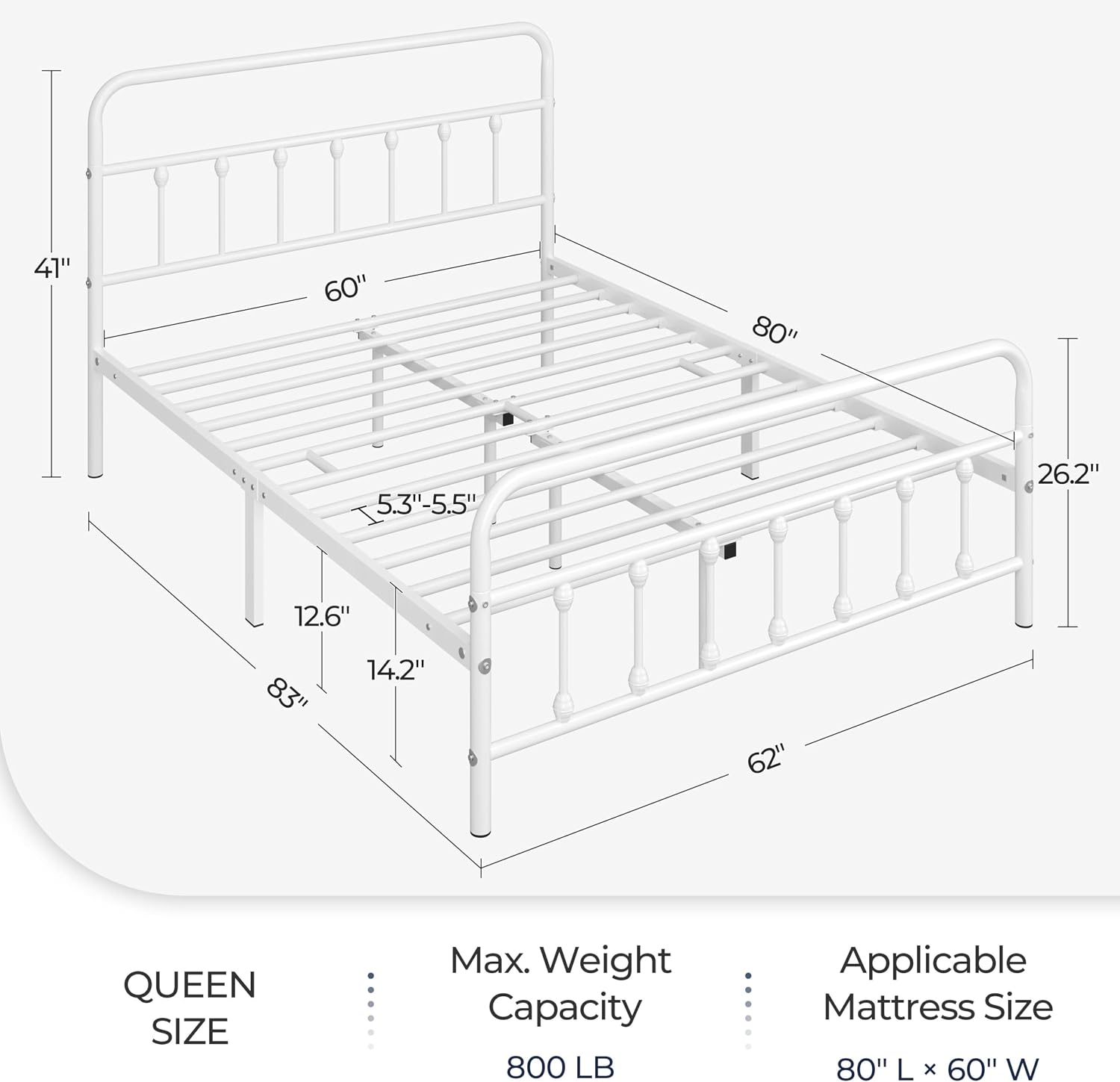 Yaheetech Classic Metal Platform Bed Frame Mattress Foundation with Victorian Style Iron-Art Headboard/Footboard/Under Bed Storage/No Box Spring Needed/Queen Size White