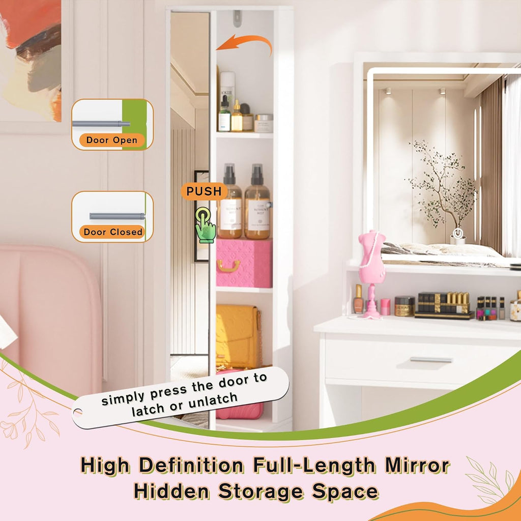 Greenvelly Makeup Vanity with Lights and 2 Mirror, White Vanity Table with 3 Lighting Modes and Stool Set, Large Dressing Table with Drawers, Vanity Desk for Women and Girl