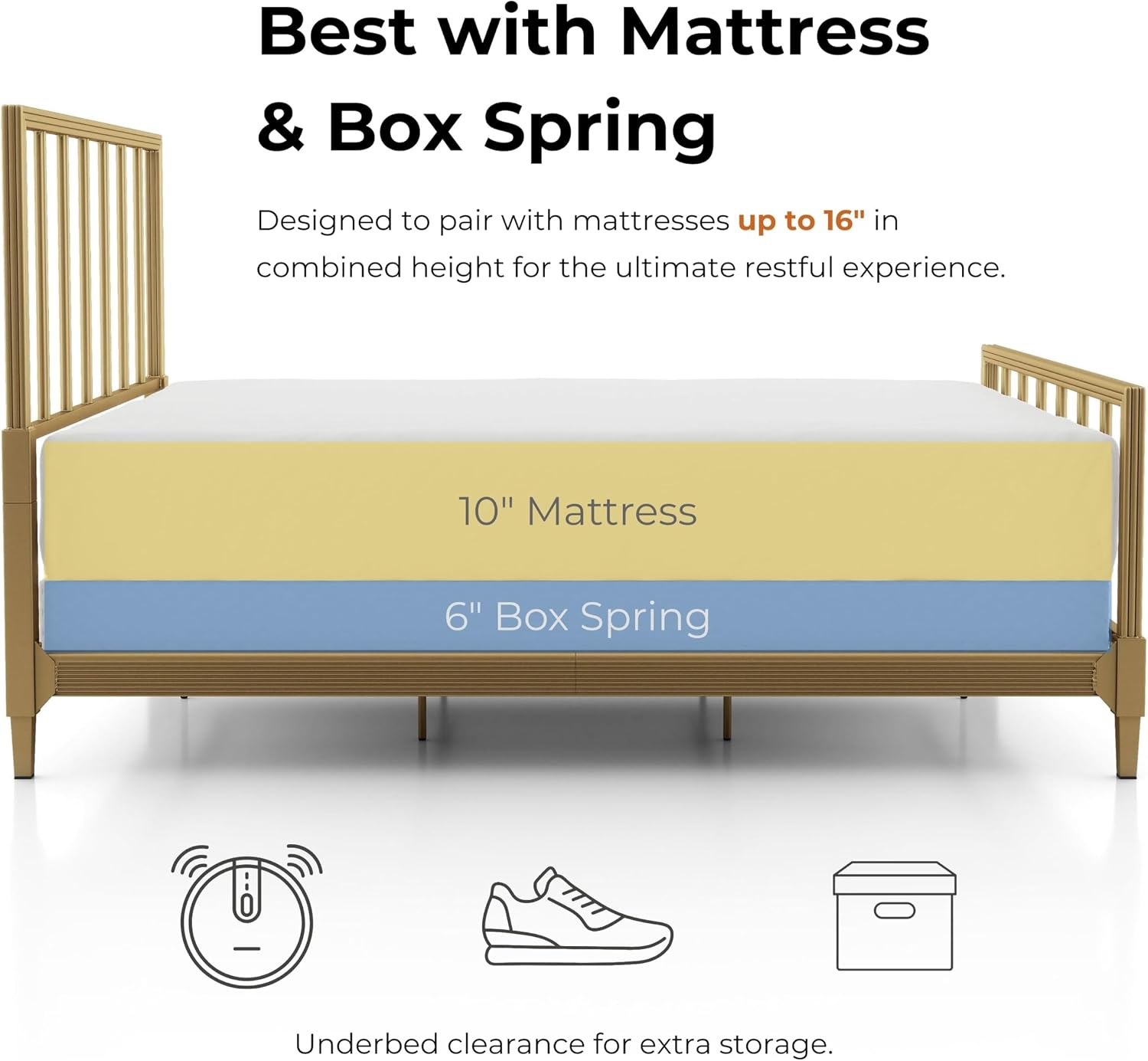 Furniture of America Blair Modern Metal Queen Size Bed Frame with Subtle Reeded Lines, Sturdy Bedframe for Bedroom, Guest Room, Box Spring Required, Gold