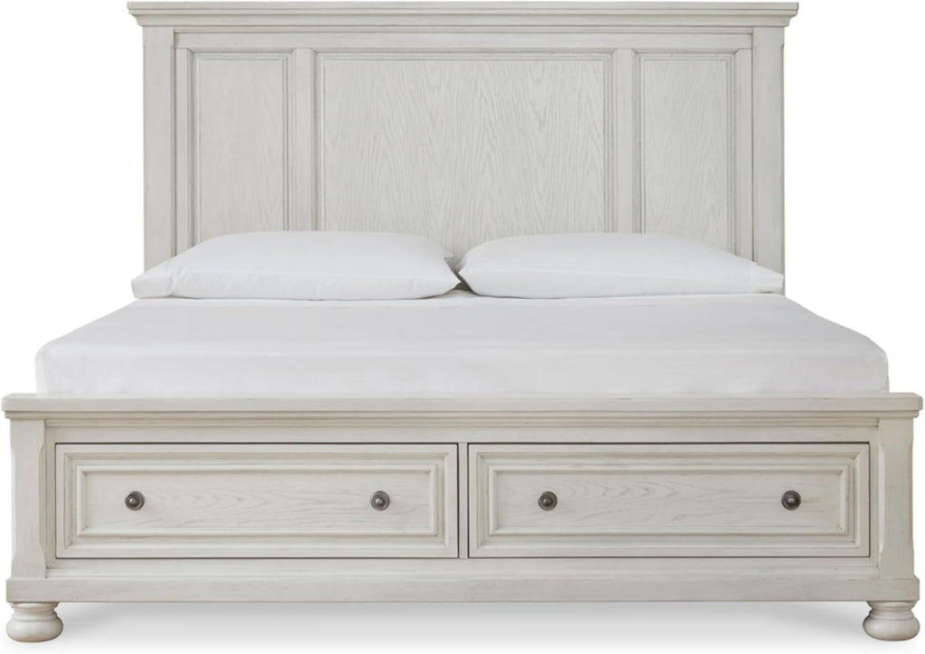 Signature Design by Ashley Robbinsdale Casual 2-Drawer Queen Platform Storage Bed, Foundation or Box Spring Not Needed, White