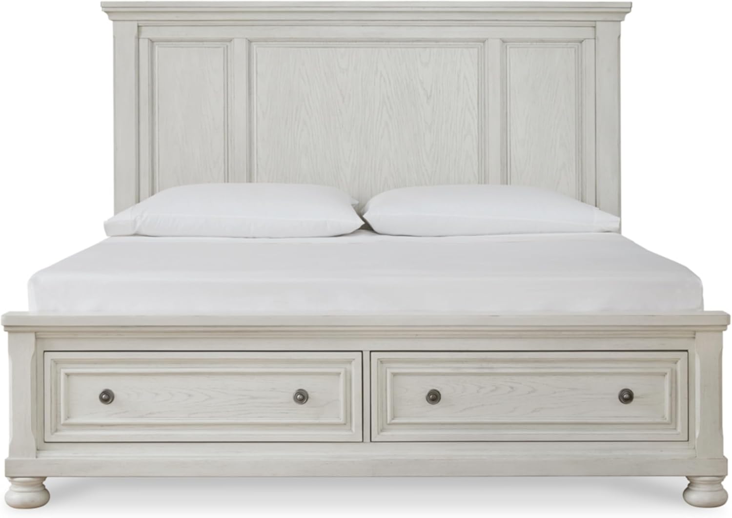 Signature Design by Ashley Robbinsdale Casual 2-Drawer Queen Platform Storage Bed, Foundation or Box Spring Not Needed, White