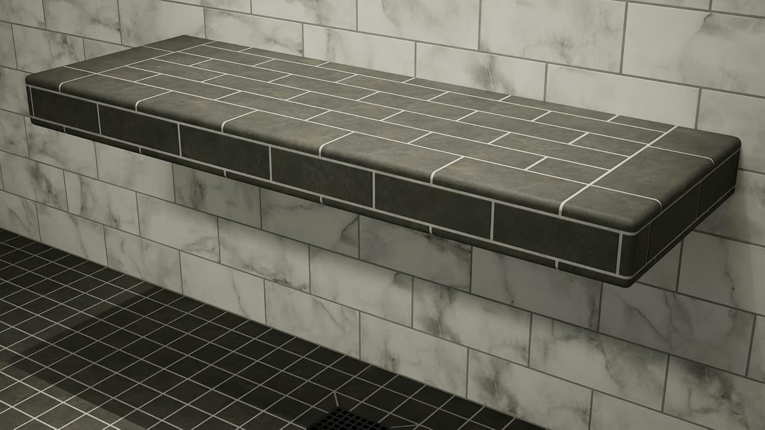 Floating Shower Bench Kit with Orange Waterproof Board - Original Shower Bench Bracket, Bath Bench Seat Bathroom Décor, Bathroom Accessories (12X24)