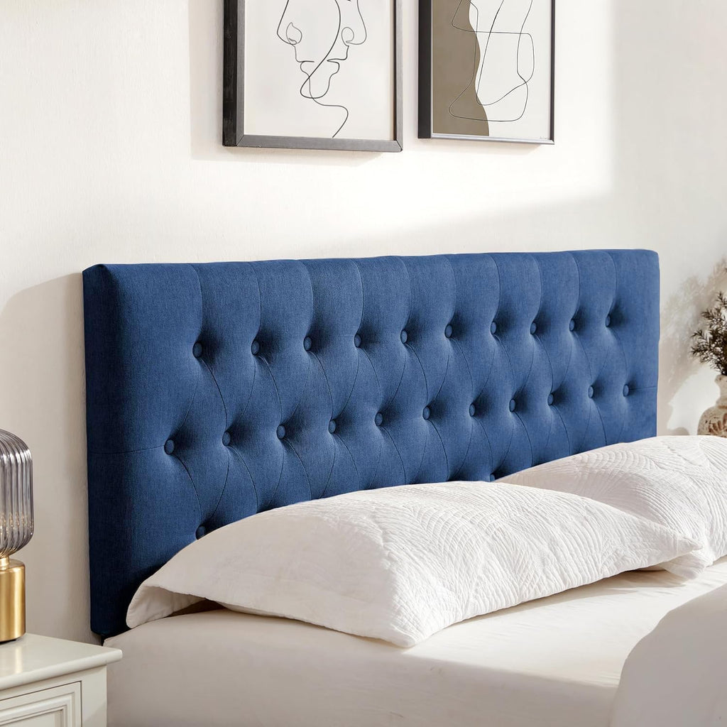 Huatean Home Tufted Upholstered Headboard King Size, Solid Wood Head Board with Durable Metal Legs, Adjustable Height Bed headboard from 37' to 51' Fabric Headboard in Modern Button Design, Blue
