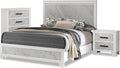 Furniture of America Anton Modern Solid Wood 3-Piece Bedroom Set with Faux Marble Headboard Bed, Metal Center Glide on Nightstand and Chest, Box Spring Needed for Bedroom, Guest Room, Full, White