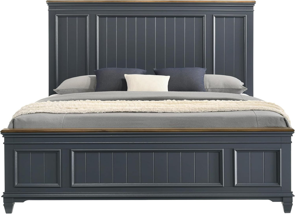 Roundhill Furniture Riverton Shiplap Wood Panel Bed, Slate Blue
