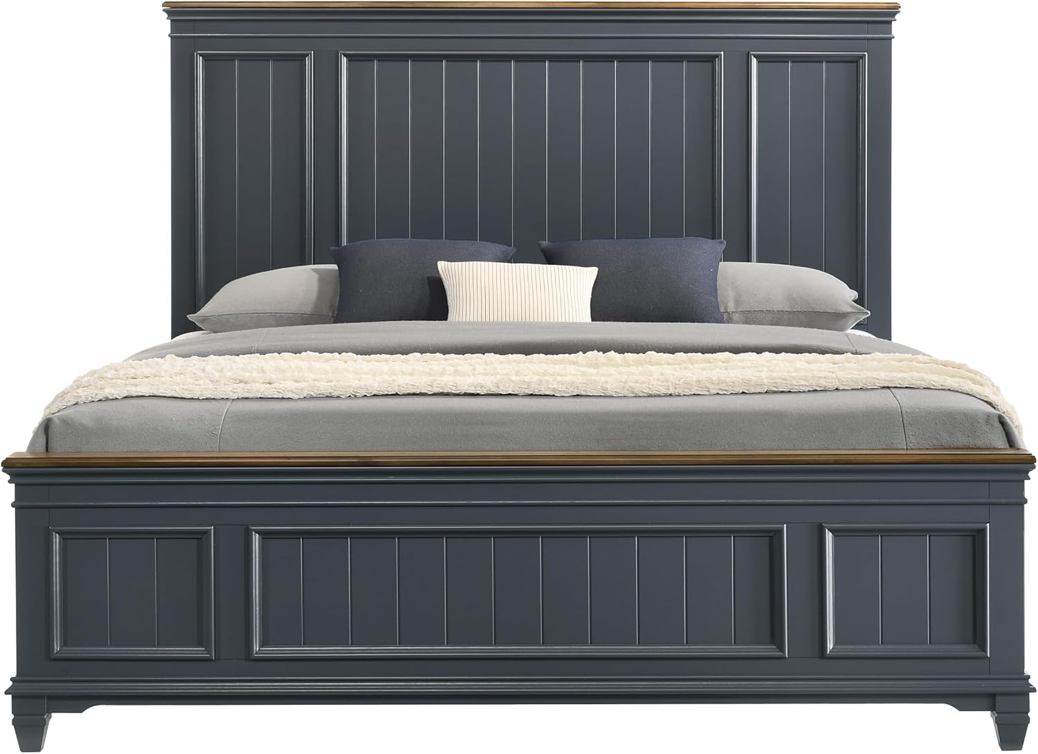 Roundhill Furniture Riverton Shiplap Wood Panel Bed, Slate Blue