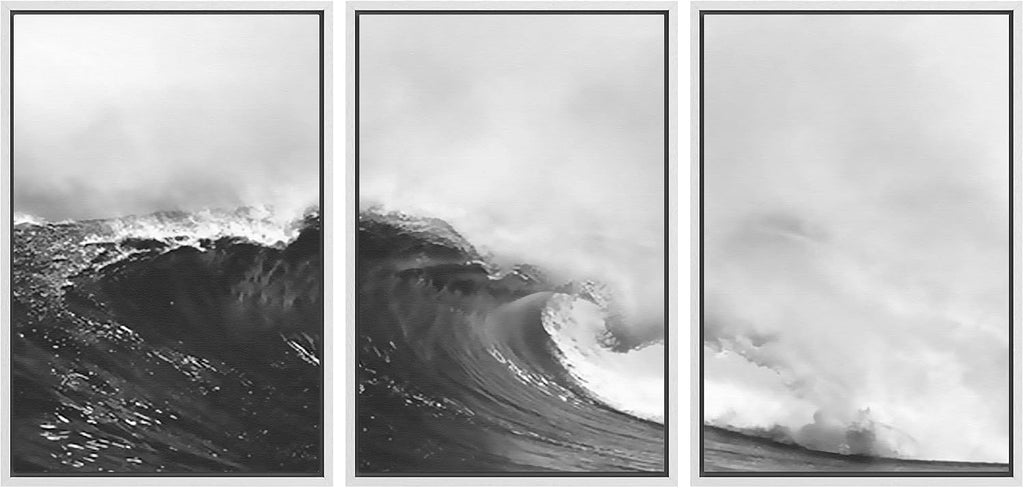 SIGNWIN Framed Canvas Print Wall Art Set Black & White Ocean Beach Waves Nature Wilderness Photography Modern Art Rustic Landscape Relax/Calm for Living Room, Bedroom, Office - 16'x24'x3 White