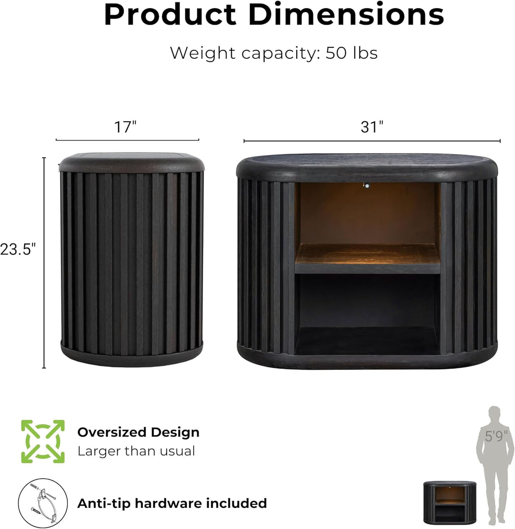 Furniture of America Elizea Modern Contemporary Solid Wood 3-Piece Queen Panel Bedroom Set with USB Ports, Dust-Proof Case and Motion Light on Open Shelf, Box Spring Needed, Black