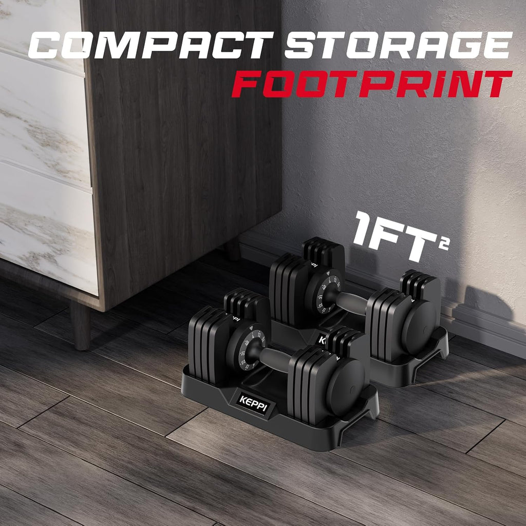 Keppi Adjustable Dumbbells Set-25lb/40lb/55lb/60lb, Anti-Slip Metal Fast Adjust Weight Handle, Exercise & Fitness for Full Body Workout - Adjustable Dumbbell Series