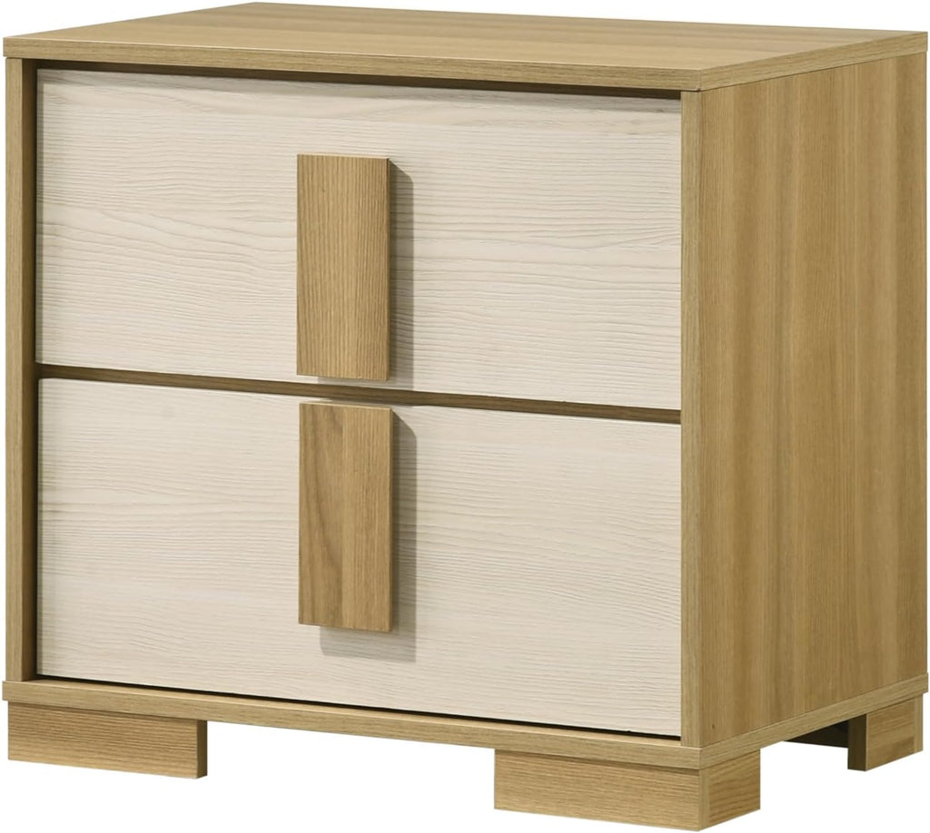 Kings Brand Furniture Boone 2-Piece Bedroom Set – Bed Frame with LED Headboard & 1 Nightstand, Natural/White Wood Finish, Slim-Profile Modern Design (King)