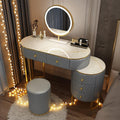 Corner Makeup Table Set Makeup, Women Dresser Table Vanity with 5-6 Drawers, Vanity Dressing Table with 360° Rotating Mirror, Makeup Vanity Benches Vanity Desk ，100cm Grey Round Stool
