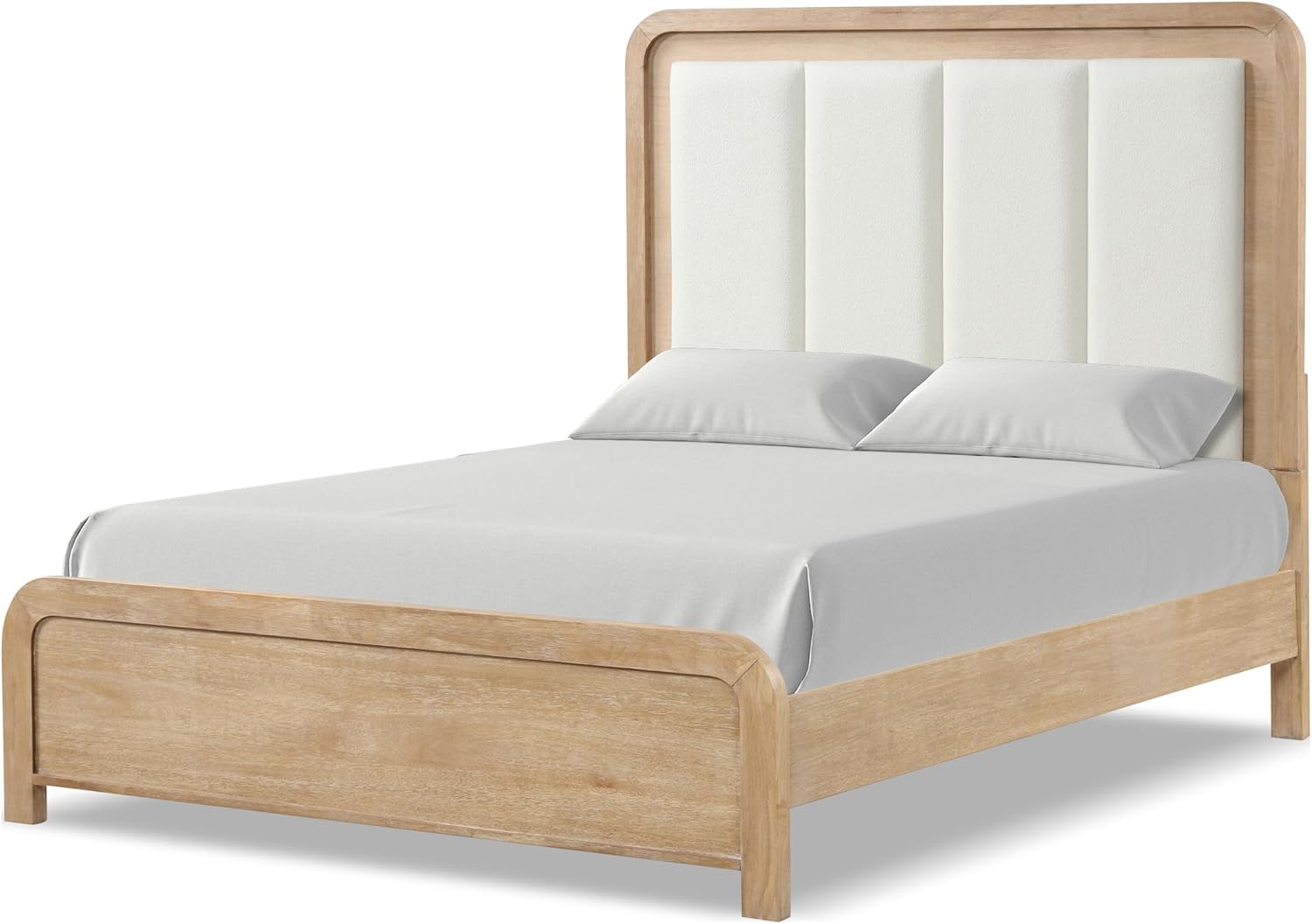 Furniture of America Verena Boho Solid Wood 2-Piece Bedroom Set with Padded Headboard Bed, Metal Side Glide, Finger Pulls on Nightstand, Box Spring Needed, King, Natural