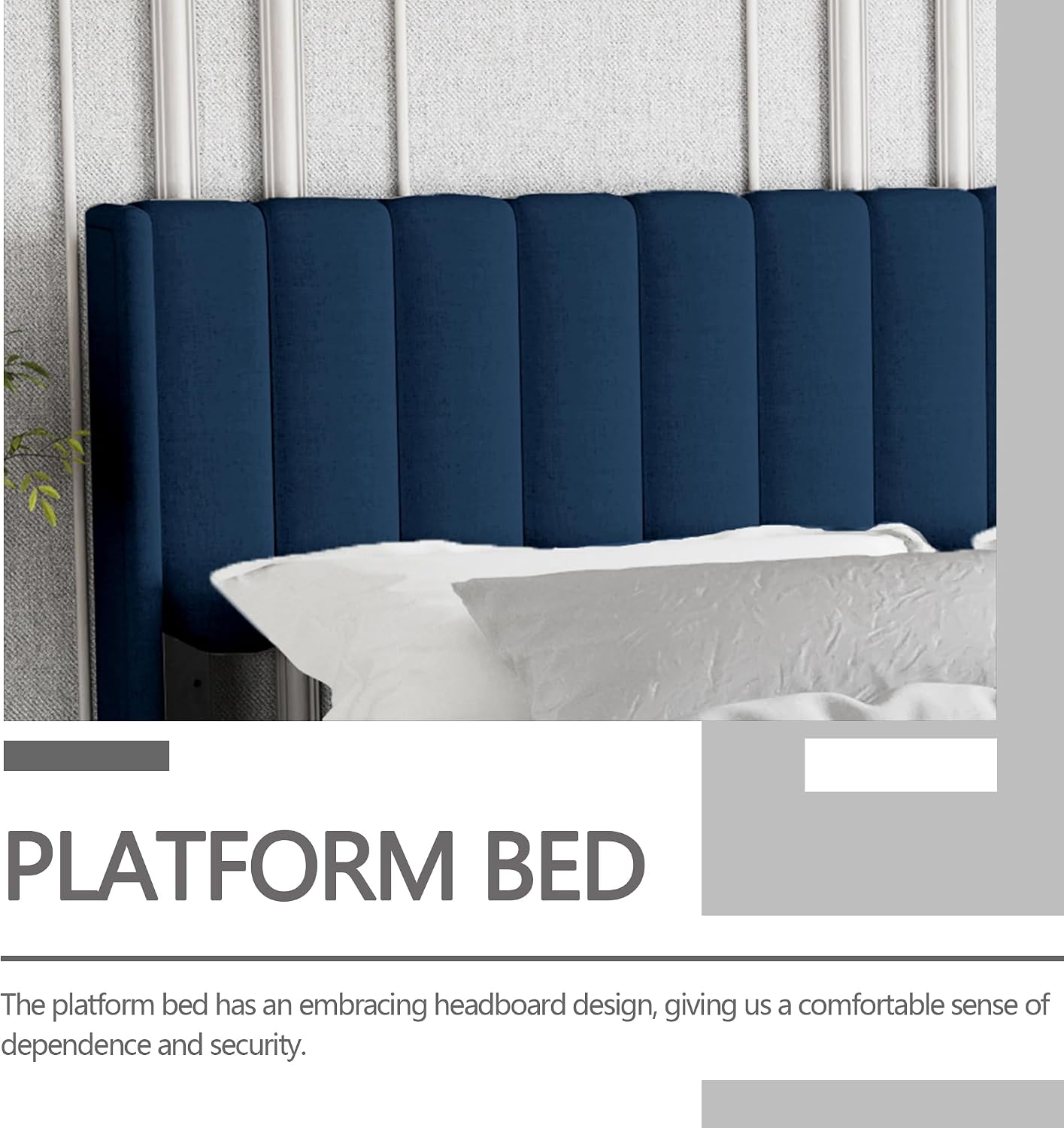 Twin Size Bed Frame with Headboard, Modern Upholstered Velvet Platform Bed, Heavy Duty Wooden Slats Support, No Box Spring Needed, Noise-Free & Easy Assembly, Blue
