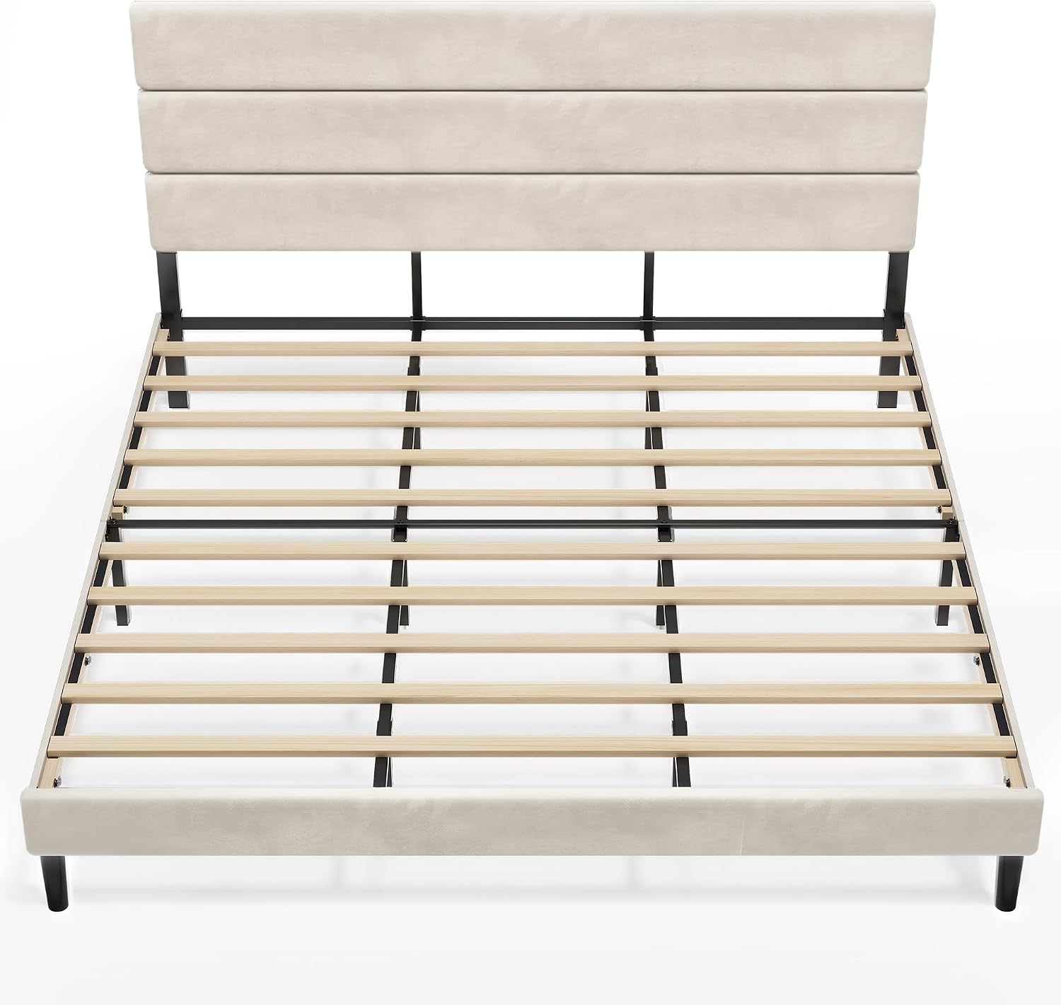 WLIVE Upholstered Bed Frame, King Size Bed Frame with Headboard, Platform Bed with Wood Slats, 1500LBS Mattress Foundation, No Box Spring Needed, Easy Assembly, Velvet Beige