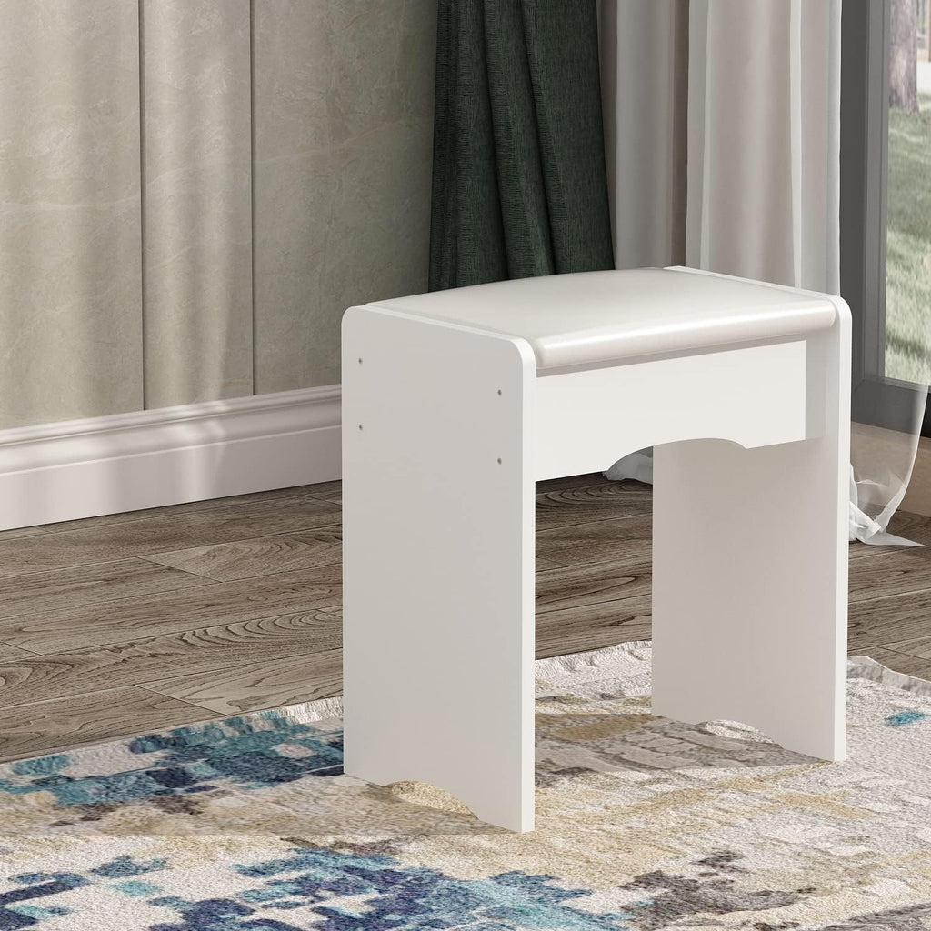 ECACAD Vanity Desk, Vanity Table Set with LED Lighted Mirror, Makeup Vanity Dressing Table with Drawers, Storage Shelves, Crystal Handles and Cushioned Stool, White