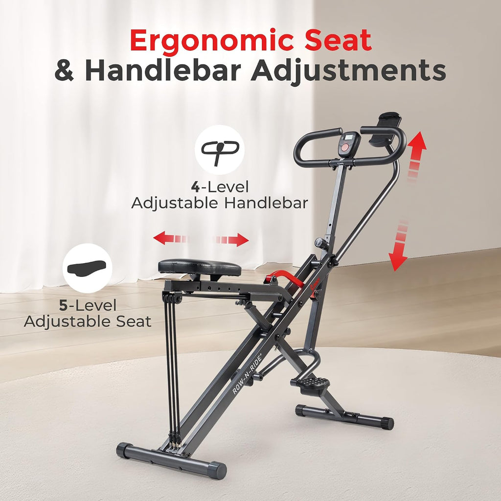 Sunny Health & Fitness Smart Upright Row-N-Ride Trainer w/Adjustable Resistance & 330LB Weight Capacity, Foldable Home Exercise Equipment for Arm, Glute & Leg Training, Free SunnyFit App Connection