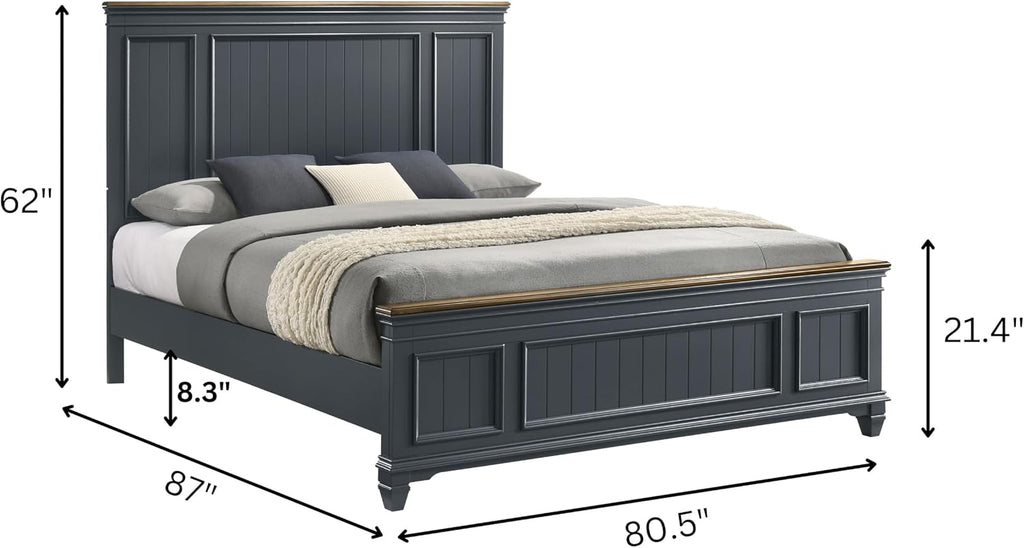 Roundhill Furniture Riverton Shiplap Wood Panel Bed, Slate Blue