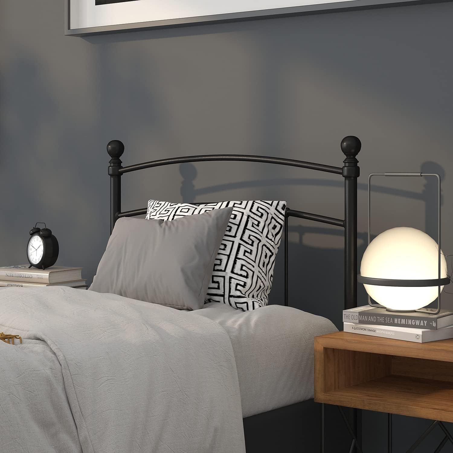 Flash Furniture Woodstock Decorative Black Metal Twin Size Open Slat Headboard with Round Posts