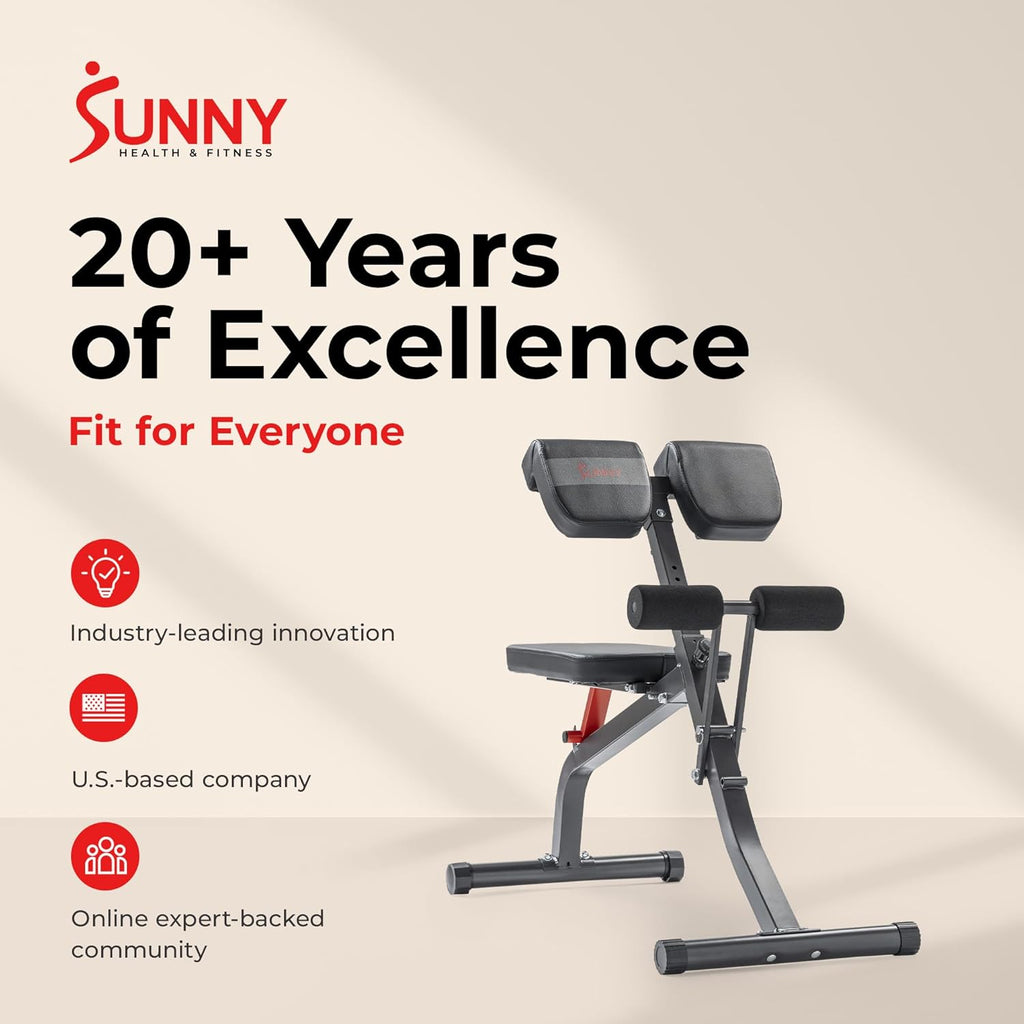 Sunny Health & Fitness Multi-Function Roman Chair with Dip Station & Sit-Up Bench, Adjustable Heavy-Duty Strength Training Equipment for Glutes, Core & Lower Body Workouts, Hyperextension Machine for Home Gym