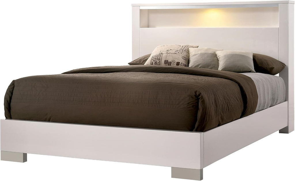 Furniture of America FOA Quaker Modern 3-Piece White Wood Bedroom Set - King + 2 Nightstands