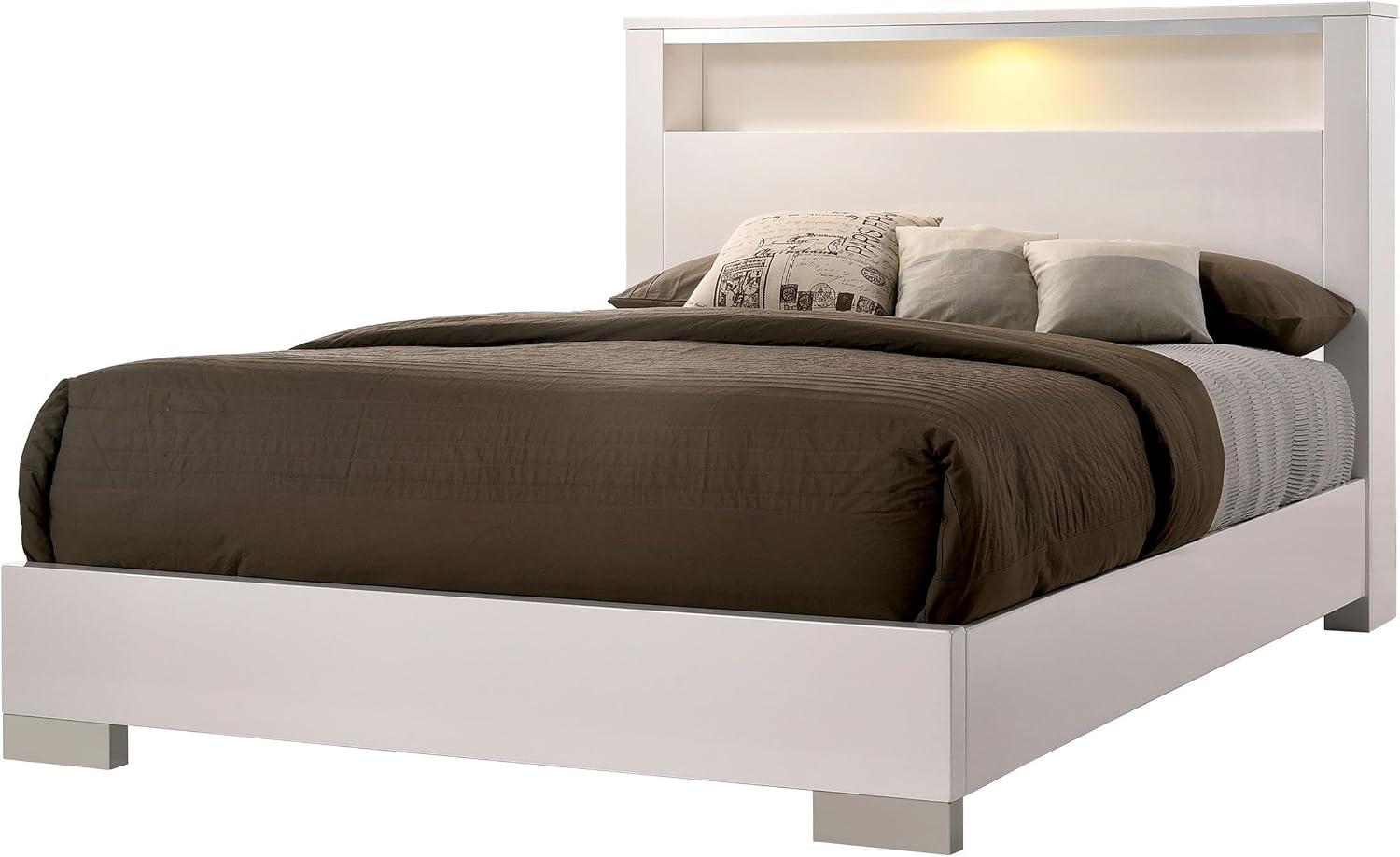 Furniture of America FOA Quaker Modern 3-Piece White Wood Bedroom Set - King + 2 Nightstands