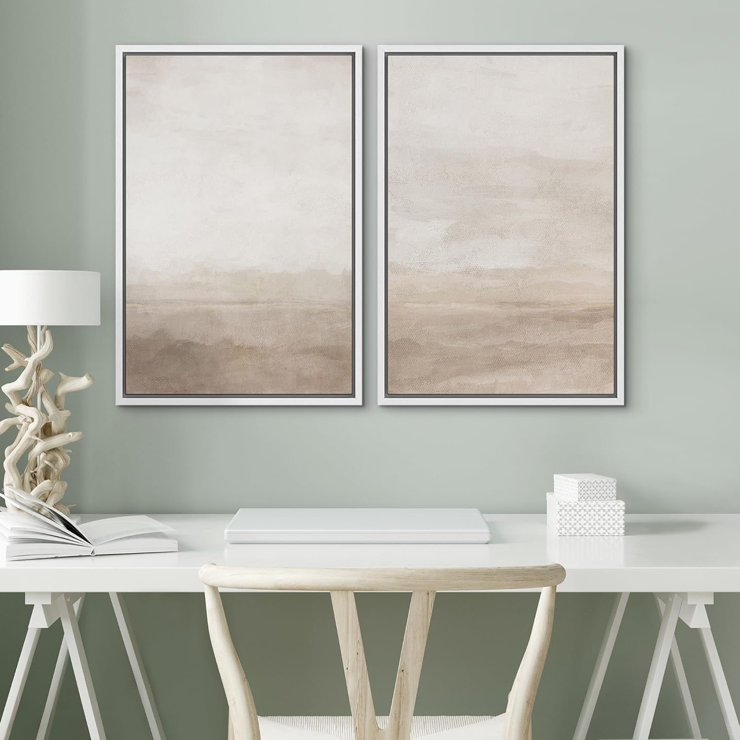 SIGNWIN Framed Canvas Print Wall Art Abstract Wave Pattern Modern Art Minimalist Neutral Decor for Living Room, Bedroom, Office - 24'x36'x2 White