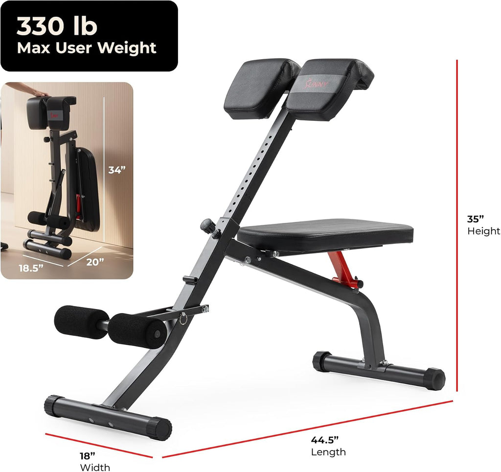 Sunny Health & Fitness Multi-Function Roman Chair with Dip Station & Sit-Up Bench, Adjustable Heavy-Duty Strength Training Equipment for Glutes, Core & Lower Body Workouts, Hyperextension Machine for Home Gym