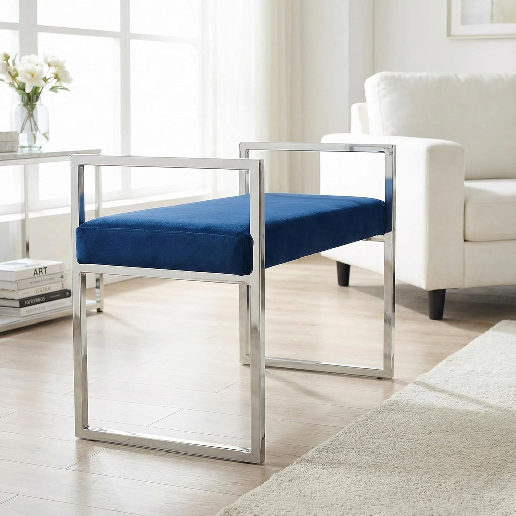 Cortesi Home Anna Bench Ottoman, 24', Blue